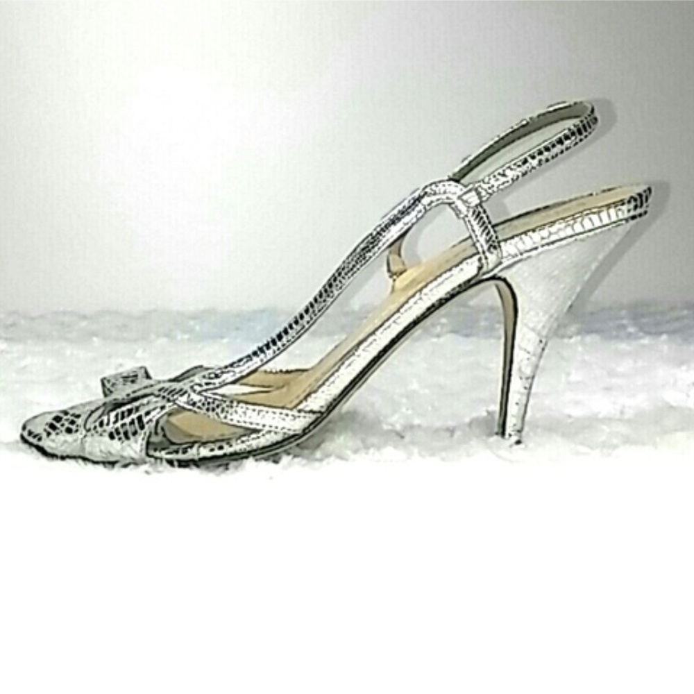 Kate Spade Authentic Silver Snake Kitten Heels 9 - Picture 1 of 7
